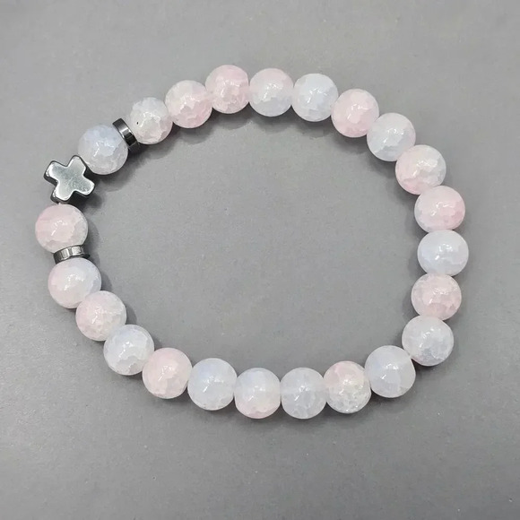 Pink Blue Gray Bead Cross Elastic Boho Retro Bracelet Fashion Jewelry JB4-4 - Picture 3 of 5